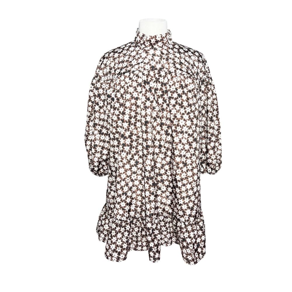 ANTHROPOLOGIE Women’s Brown Abstract Star Print Puff Sleeve Mini Dress - Picture 5 of 8